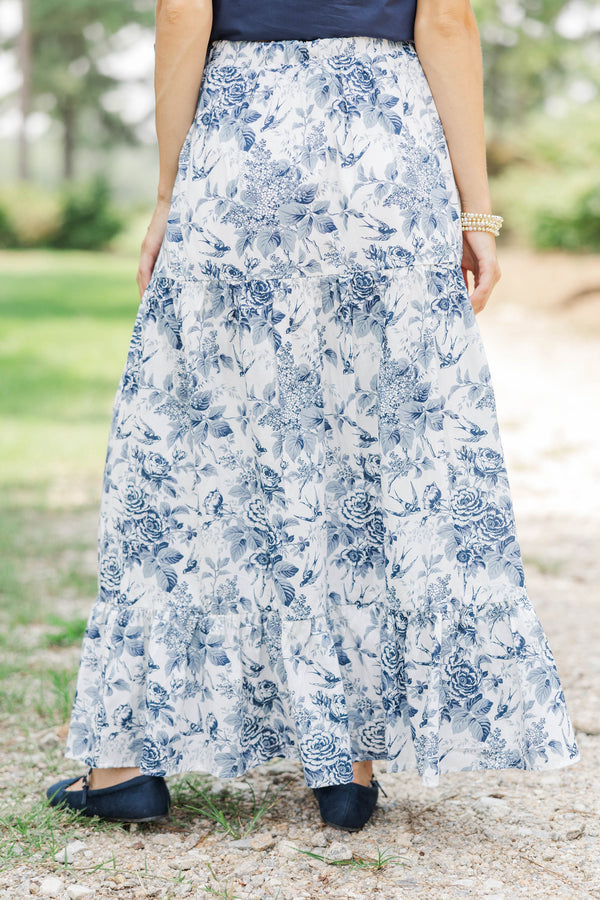 Gathered Together Navy Toile Maxi Skirt