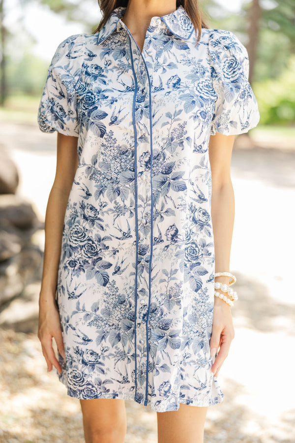 Gathered Together Navy Toile Shift Dress