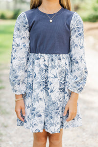 Girls: Gathered Together Navy Toile Dress