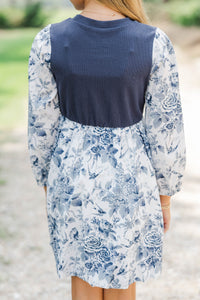 Girls: Gathered Together Navy Toile Dress