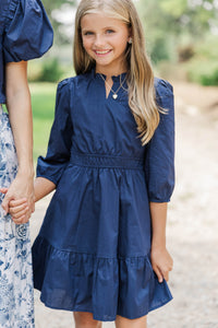 Girls: Gathered Together Navy Blue Dress