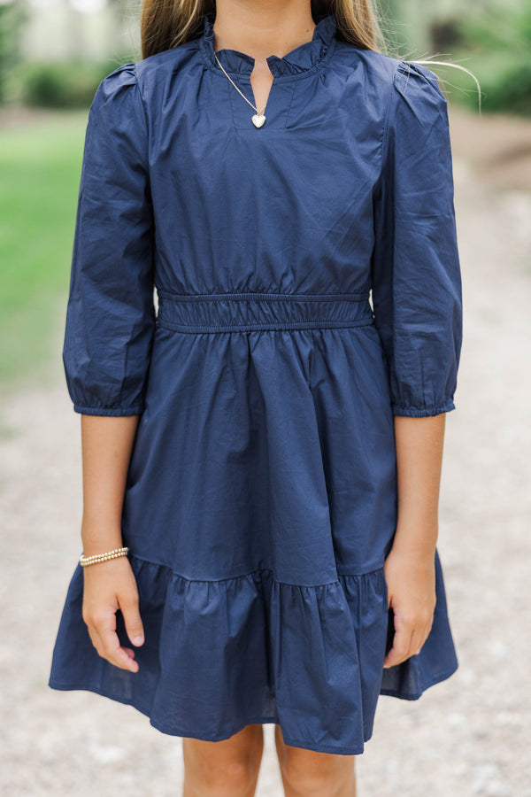 Girls: Gathered Together Navy Blue Dress