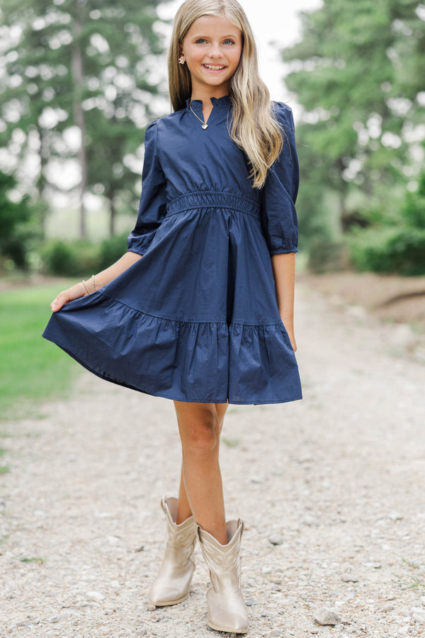 Girls: Gathered Together Navy Blue Dress