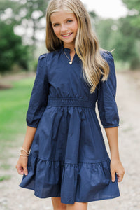 Girls: Gathered Together Navy Blue Dress