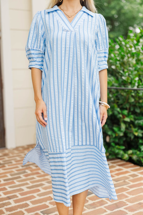 This One Here Blue Striped Midi Dress