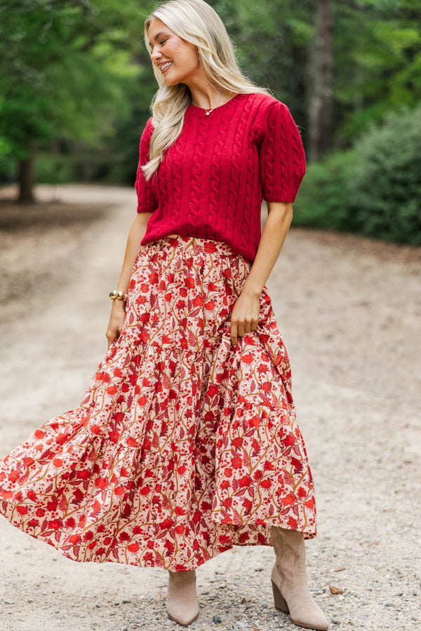 September Song Burgundy Chintz Midi Skirt