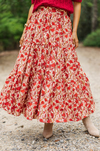 September Song Burgundy Chintz Midi Skirt