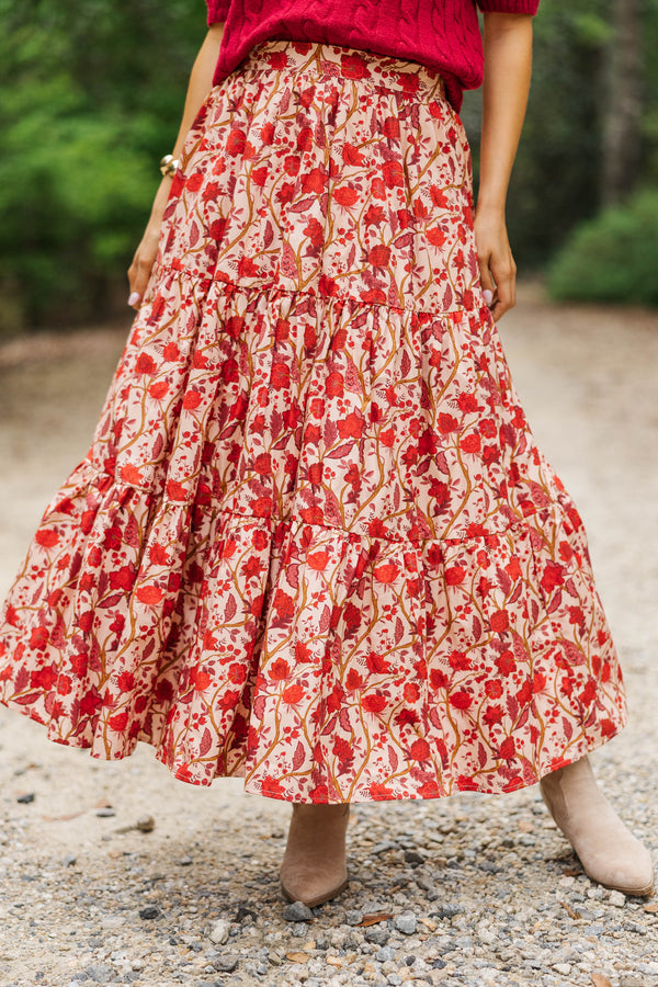 September Song Burgundy Chintz Midi Skirt