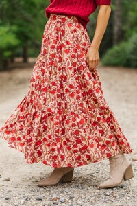 September Song Burgundy Chintz Midi Skirt