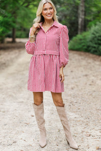 September Song Burgundy Gingham Shirt Dress