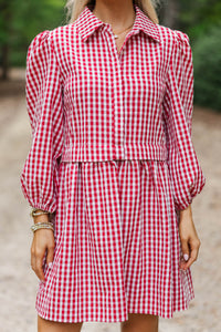 September Song Burgundy Gingham Shirt Dress