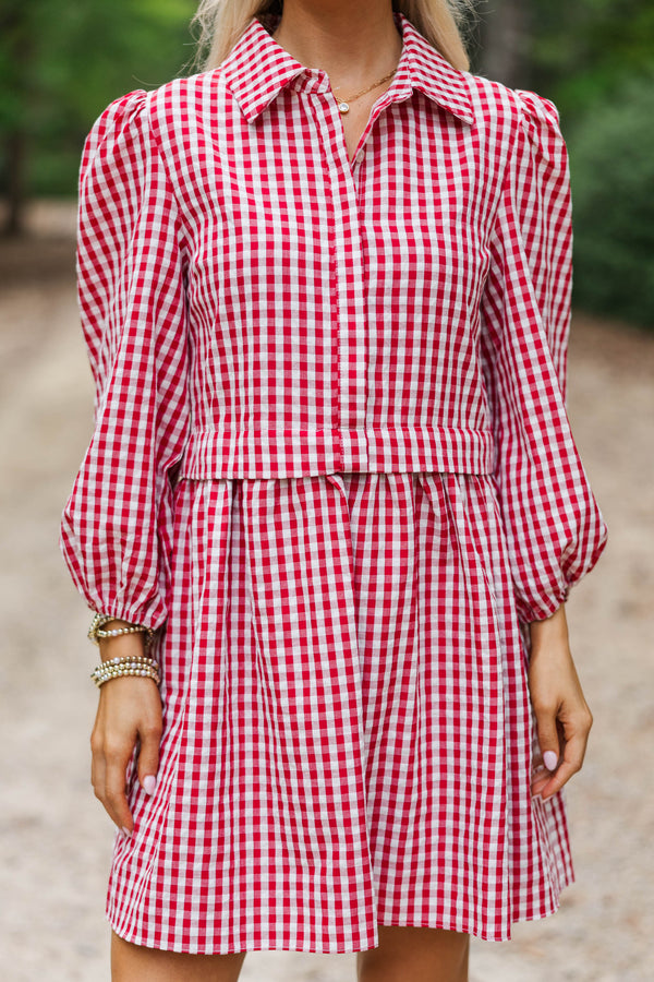 September Song Burgundy Gingham Shirt Dress