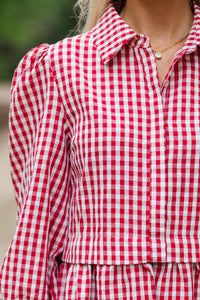 September Song Burgundy Gingham Shirt Dress