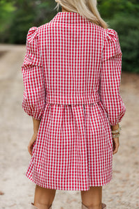 September Song Burgundy Gingham Shirt Dress