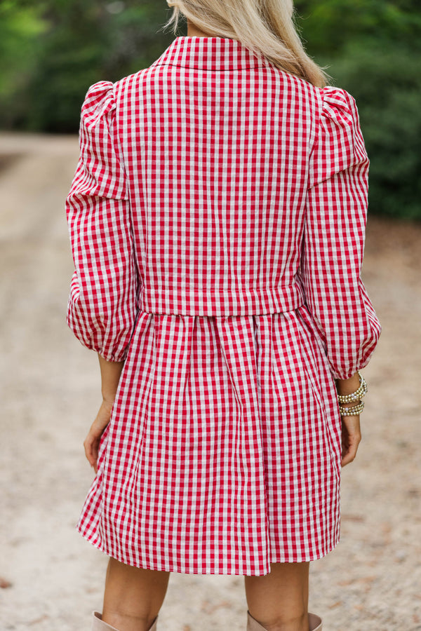 September Song Burgundy Gingham Shirt Dress