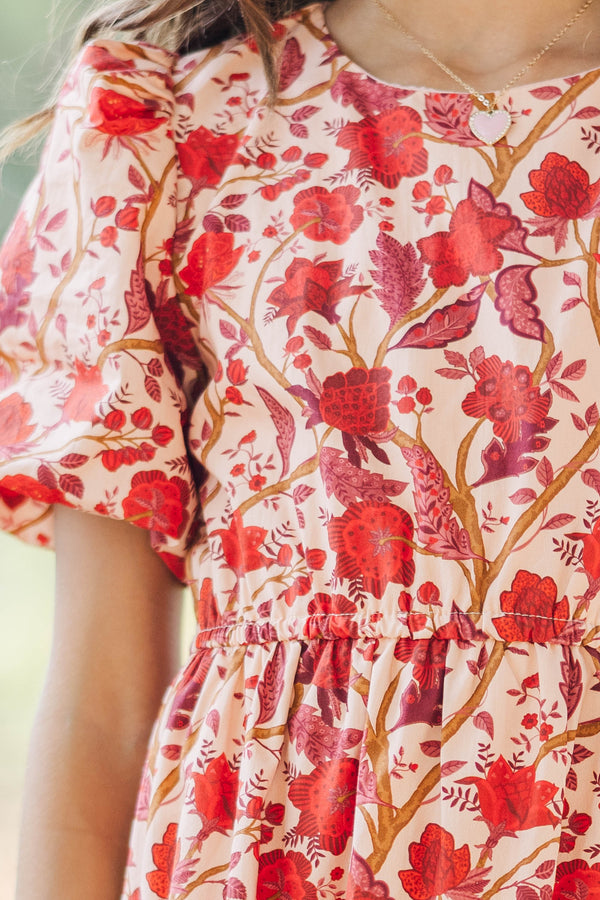 Girls: September Song Burgundy Chintz Midi Dress