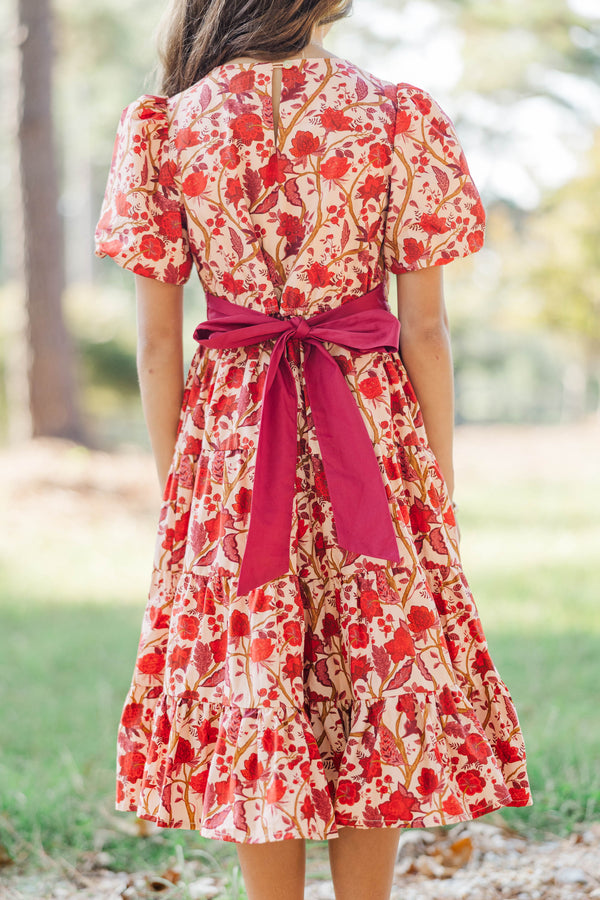 Girls: September Song Burgundy Chintz Midi Dress