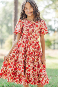 Girls: September Song Burgundy Chintz Midi Dress