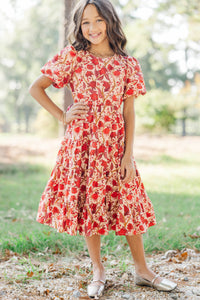 Girls: September Song Burgundy Chintz Midi Dress