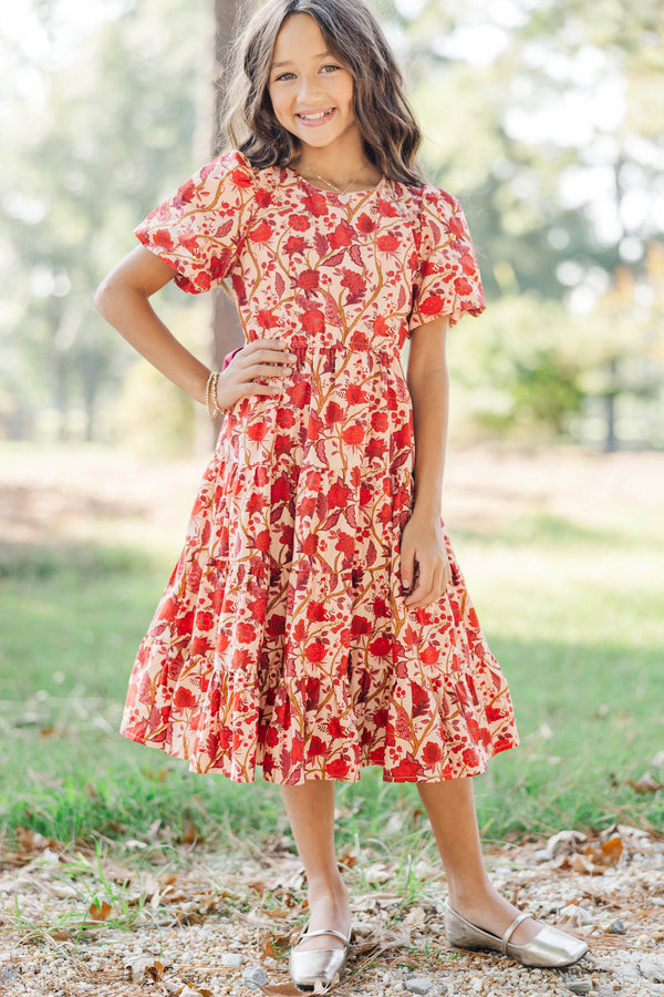 Girls: September Song Burgundy Chintz Midi Dress