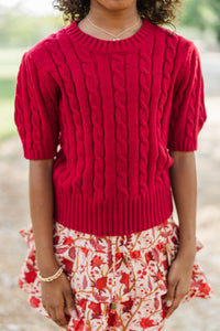 Girls: September Song Burgundy Cable Knit Sweater