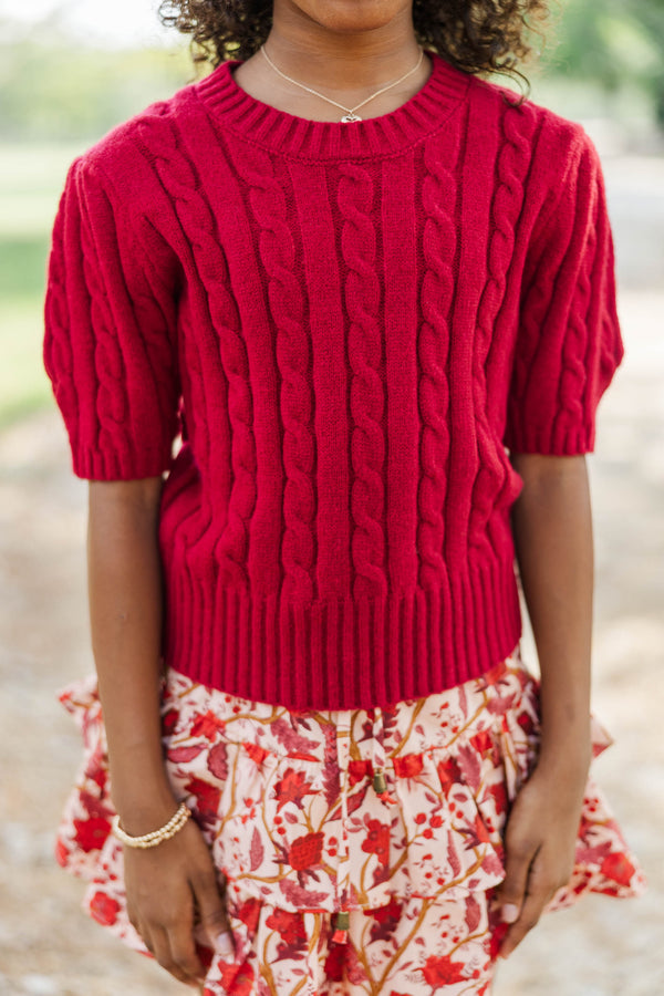 Girls: September Song Burgundy Cable Knit Sweater