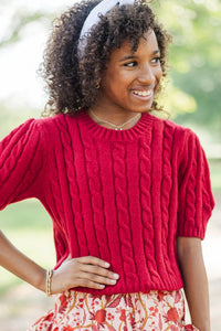 Girls: September Song Burgundy Cable Knit Sweater