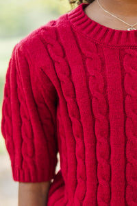 Girls: September Song Burgundy Cable Knit Sweater
