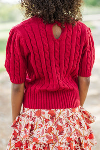 Girls: September Song Burgundy Cable Knit Sweater