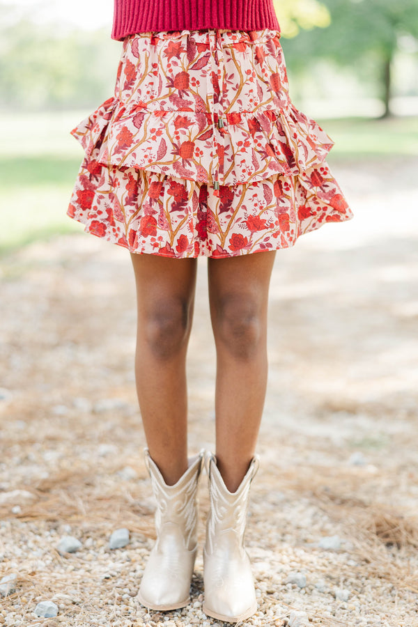 Girls: September Song Burgundy Chintz Satin Skort