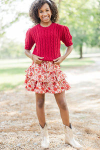 Girls: September Song Burgundy Cable Knit Sweater