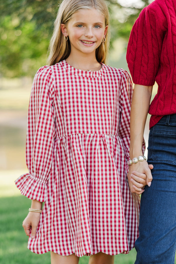 Girls: September Song Burgundy Gingham Dress