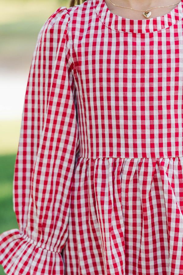 Girls: September Song Burgundy Gingham Dress