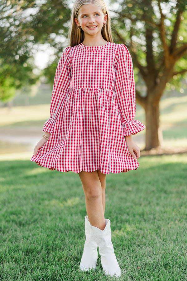 Girls: September Song Burgundy Gingham Dress