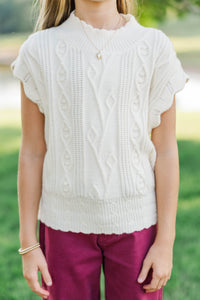 Girls: September Song Cream Cable Knit Sweater Top