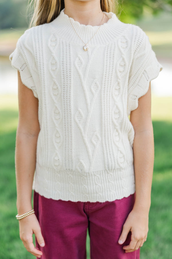 Girls: September Song Cream Cable Knit Sweater Top