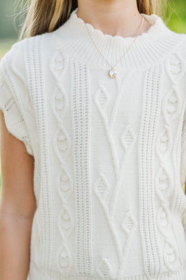 Girls: September Song Cream Cable Knit Sweater Top
