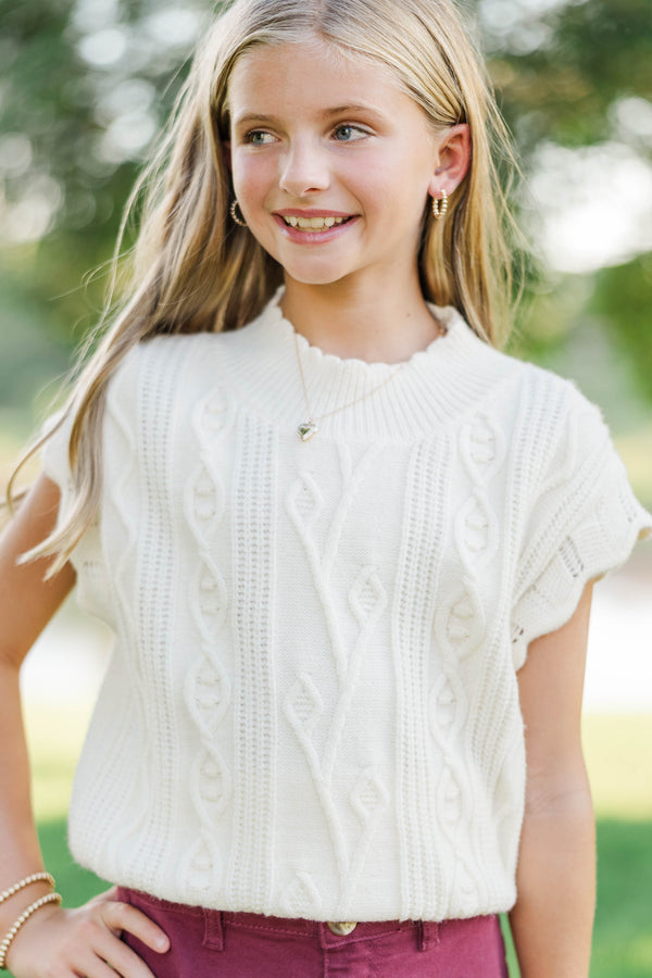 Girls: September Song Cream Cable Knit Sweater Top
