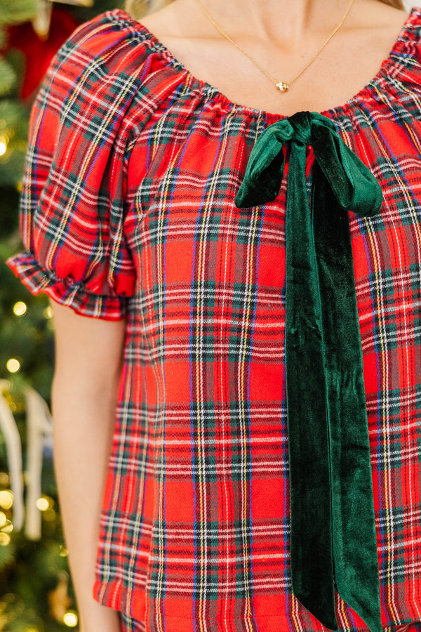 Morning Mood Red Plaid Pajama Set