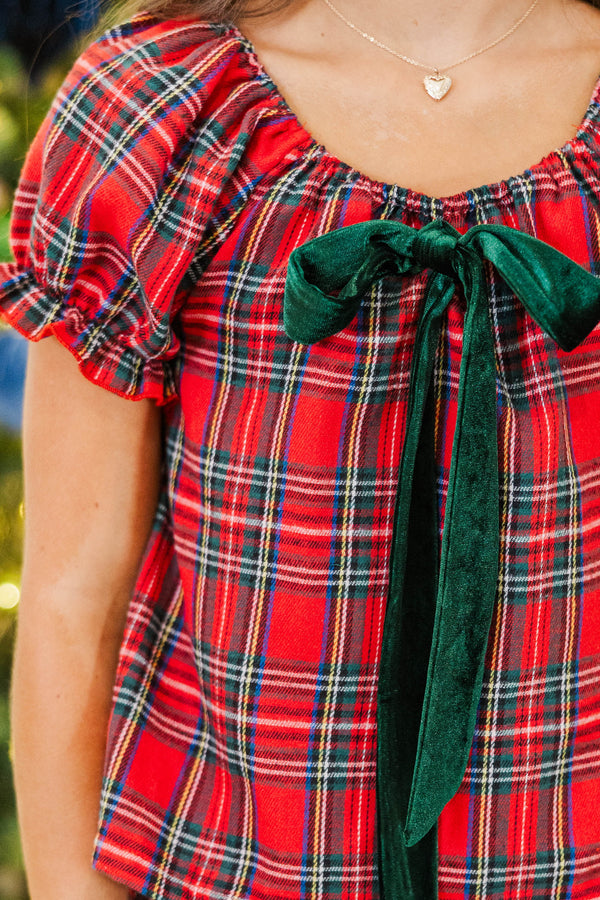 Girls: Morning Mood Red Plaid Lounge Set