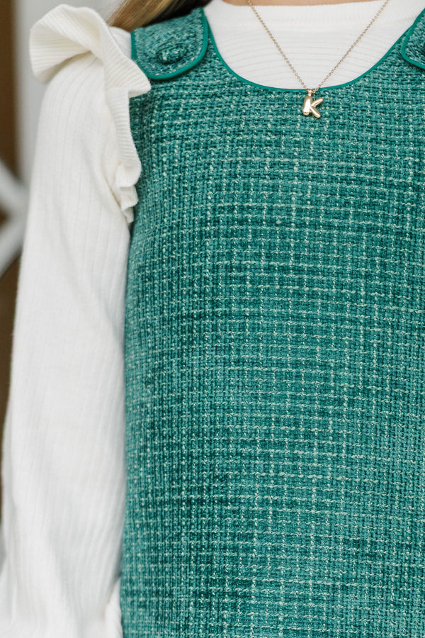 Girls: Lasting Light Emerald Tweed Dress