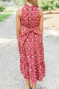 Girls: Fresh Focus Burgundy Floral Midi Dress