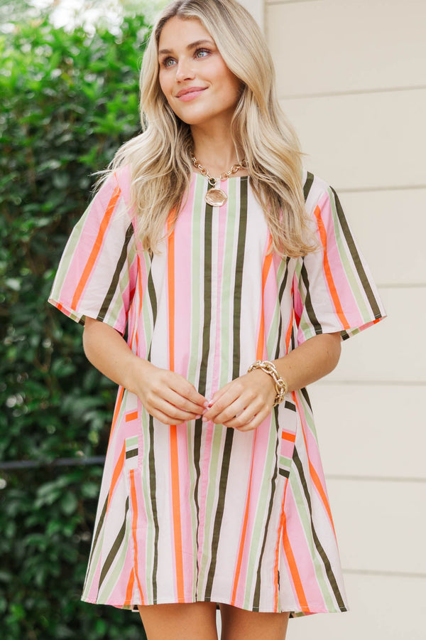 Be The Moment Pink And Green Striped Dress
