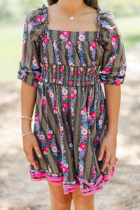 Girls: The Brighton Brown Floral Ruffle Dress