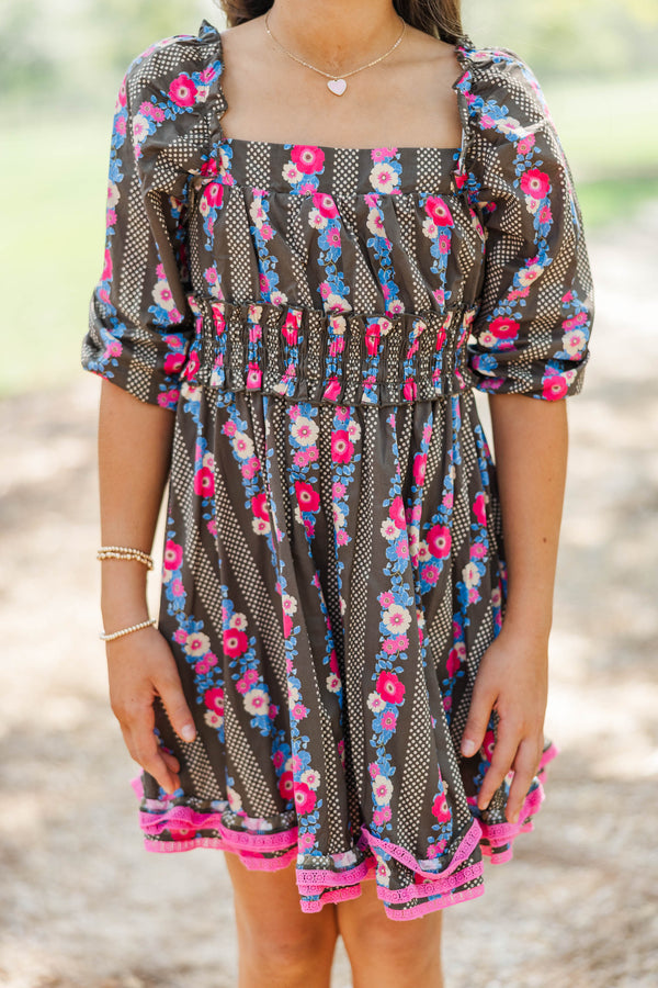 Girls: The Brighton Brown Floral Ruffle Dress