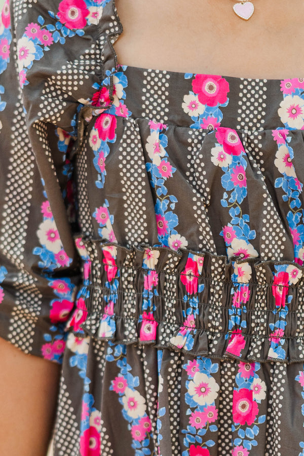 Girls: The Brighton Brown Floral Ruffle Dress