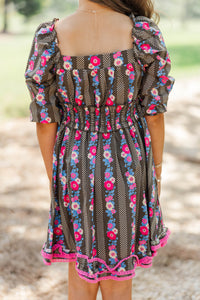 Girls: The Brighton Brown Floral Ruffle Dress