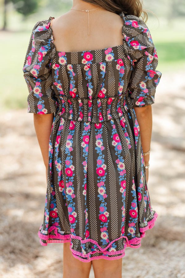 Girls: The Brighton Brown Floral Ruffle Dress