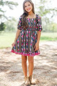 Girls: The Brighton Brown Floral Ruffle Dress