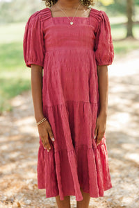 Girls: Think About It Mauve Textured Midi Dress